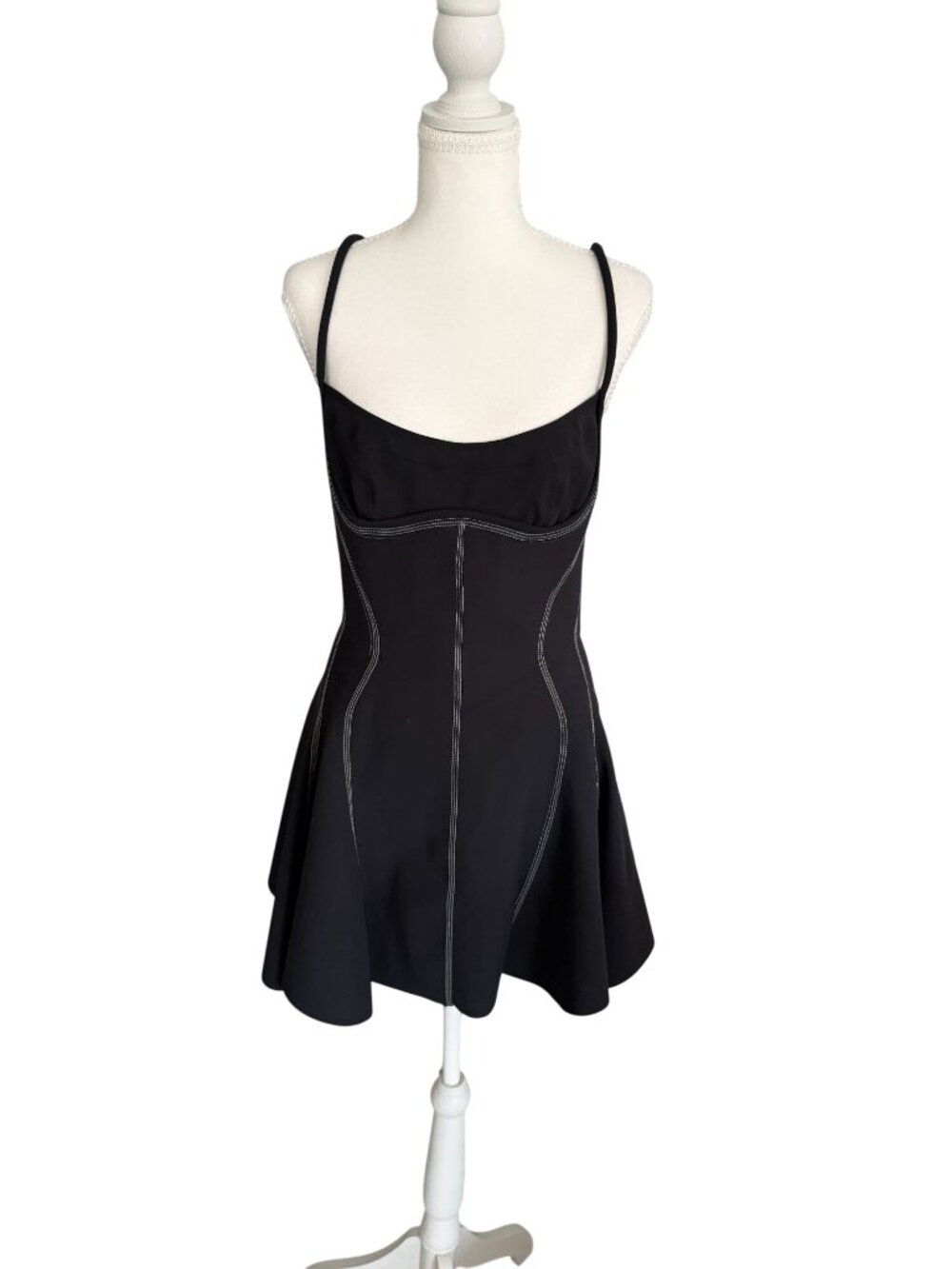 MUGLER Black Stitched Skater Dress Size 40 / US 8 NEW NWT - Picture 6 of 11